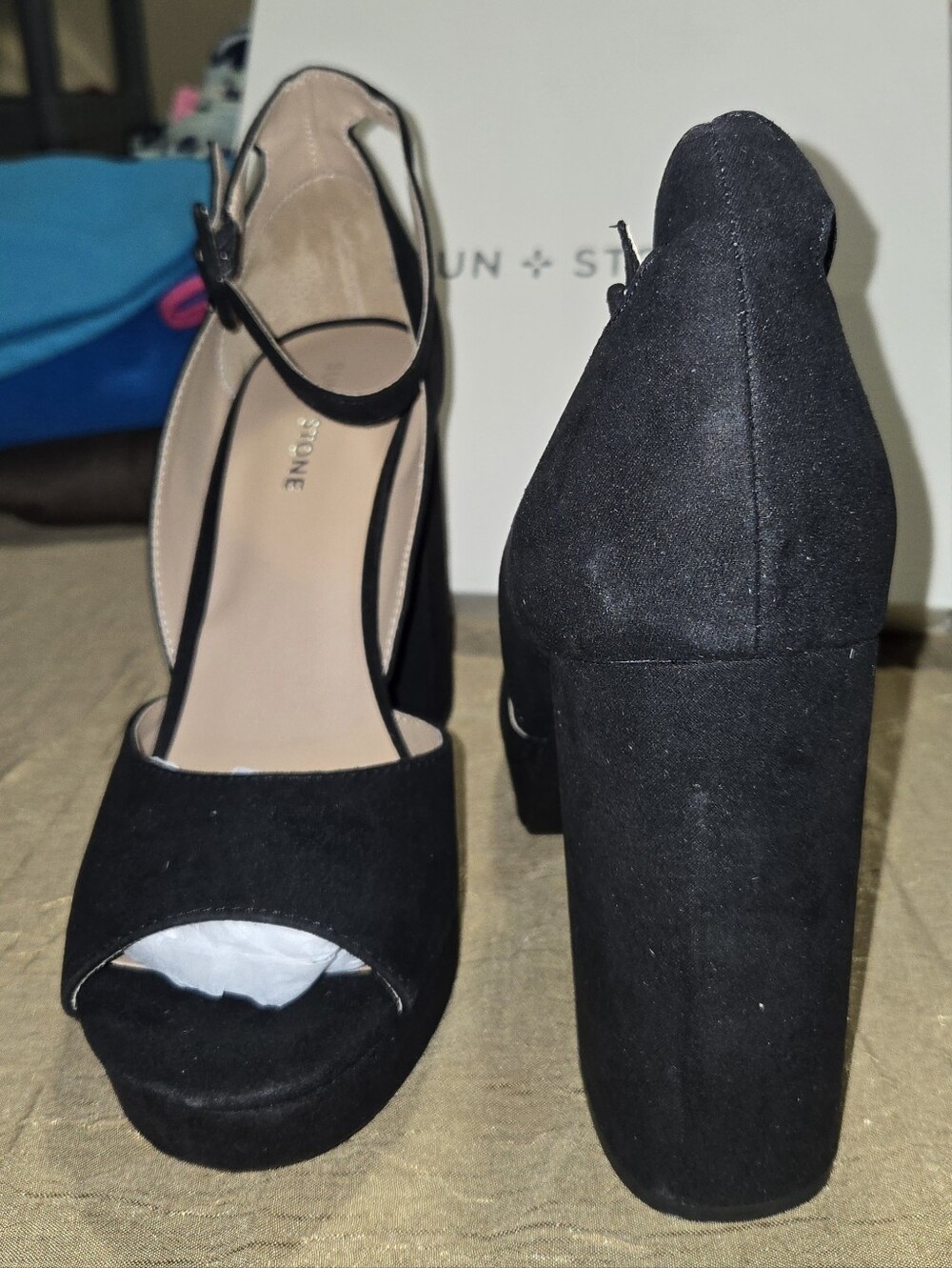 Sun + Stone Black Platform Peep-Toe Block Heel Sandals - Women - Picture 3 of 4